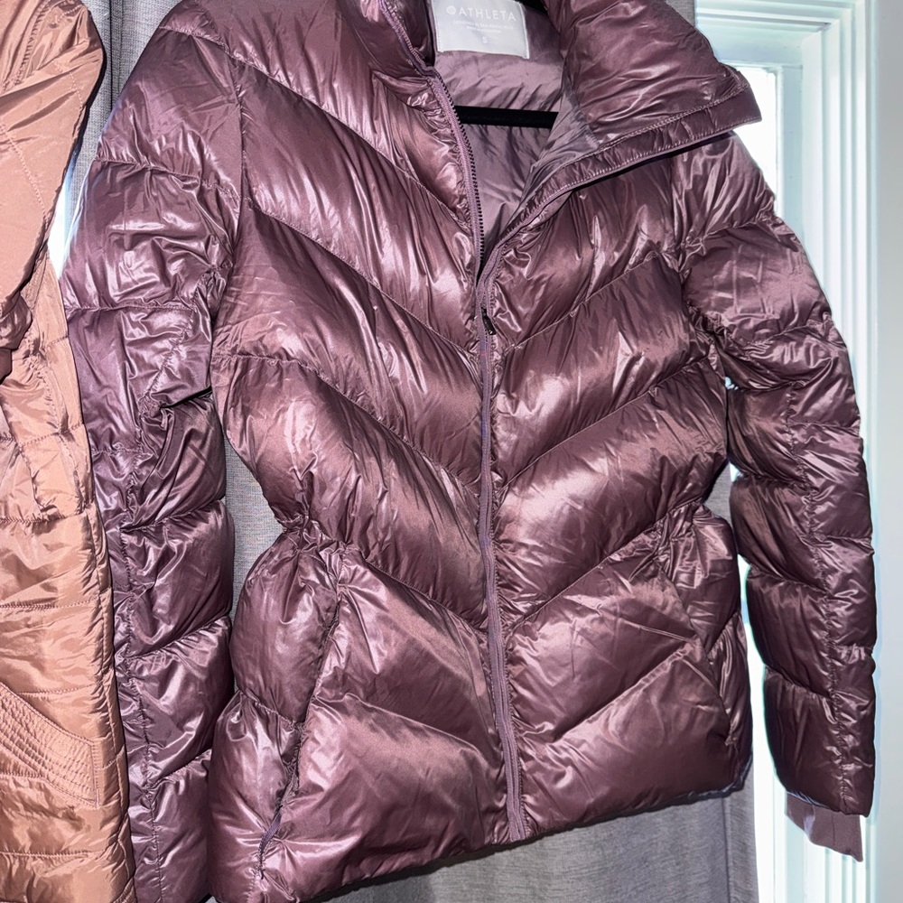 Athleta small  Women's Metallic Purple Puffer Jacket